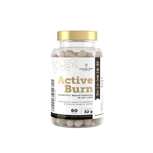 Golden Tree Active Burn − Complément Alimentaire avec Thé Vert, Vitamine C, Vitamine B6, Zinc, Chrome et Extrait de Poivre No
