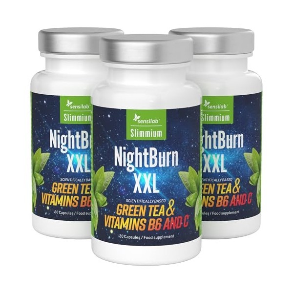 Extrait de thé vert décaféiné de première qualité, vitamine B6, vitamine C - Capsules brûle-graisse de 90 jours - Nightburn X...