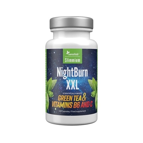 Extrait de thé vert décaféiné de première qualité, vitamine B6, vitamine C - Capsules brûle-graisse de 90 jours - Nightburn X...