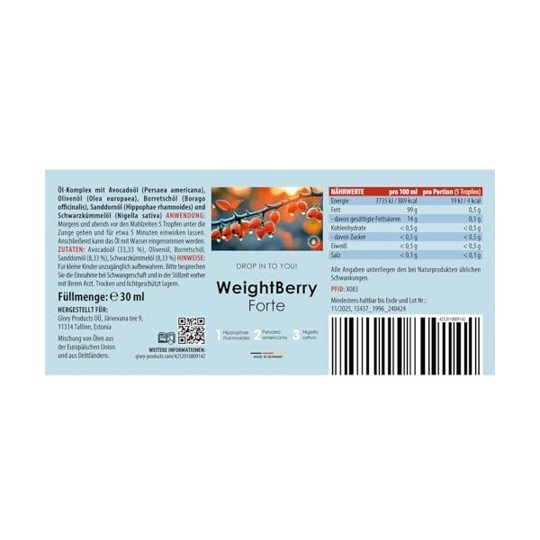 Weightberry Forte gouttes | avec des ingrédients naturels | pour les hommes & les femmes | contenu 30 ml 1x Brûleurs de graisse