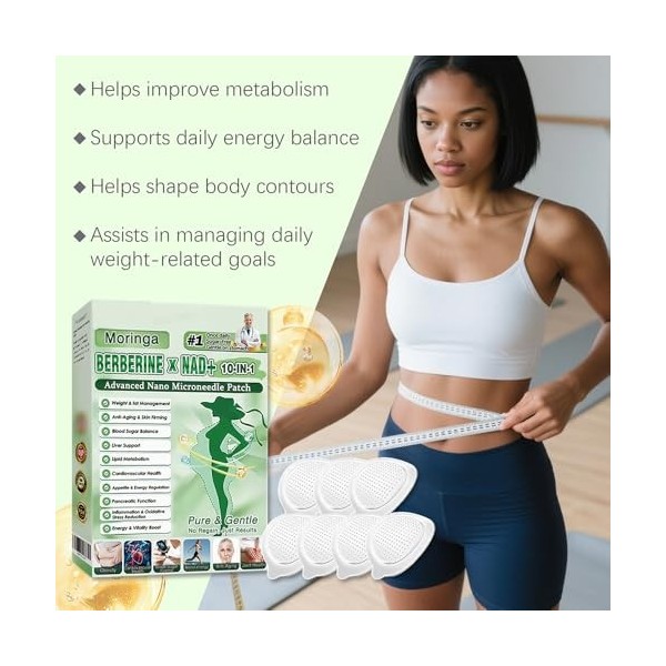 Beslimtop Moringa & Berbérine Patch 10 en 1 - Technologie Nano et Ingrédients Naturels, Facile à Appliquer, Invisible Sous le...