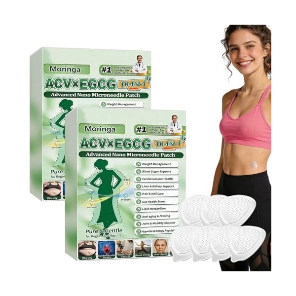 Nano-Aiguilles Moringa ACV×EGCG 10 en 1 - Lot de 7 Patchs Nano Patch à Micro Aiguilles pour Raffermissement et Métabolisme - ...