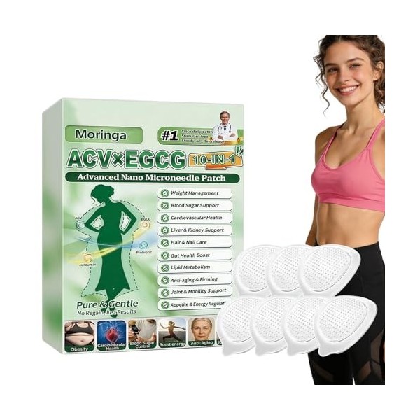 Nano-Aiguilles Moringa ACV×EGCG 10 en 1 - Lot de 7 Patchs Nano Patch à Micro Aiguilles pour Raffermissement et Métabolisme - ...