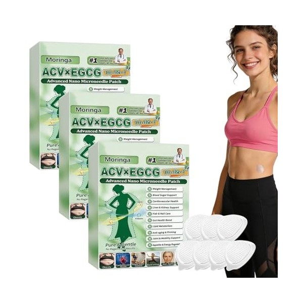 Nano-Aiguilles Moringa ACV×EGCG 10 en 1 - Lot de 7 Patchs Nano Patch à Micro Aiguilles pour Raffermissement et Métabolisme - ...