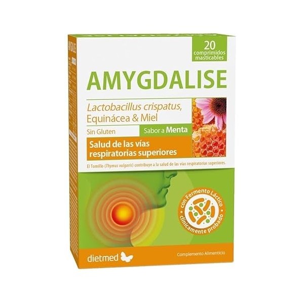 DIETMED AMYGDALISE sabor menta 20comp mastic. – complément alimentaire sous forme de comprimés, boîte de 20 comprimés, convie