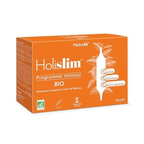 NATURFIT - Holislim® - Programme minceur BIO - Complément alimentaire aux plantes - Sève de Bouleau, Pissenlit, Thé vert, Gua