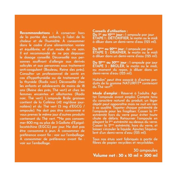 NATURFIT - Holislim® - Programme minceur BIO - Complément alimentaire aux plantes - Sève de Bouleau, Pissenlit, Thé vert, Gua