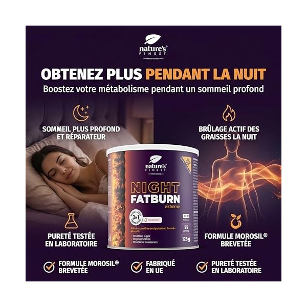 Natures Finest Morosil Perte de Poids 400 mg - Bruleur de Graisse Puissant Night Fatburn Extreme - L-Carnitine et Extrait de ...