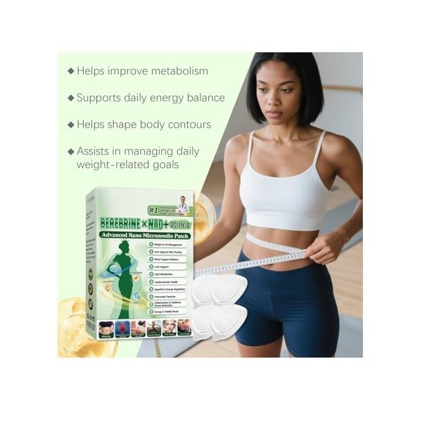 Moringa 10 en 1 Advanced Nano Microneedle, ingrédients naturels, patchs amincissants pour homme et femme,Une boîte de quatre ...