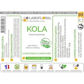 Kola noix Labofloral 300 gélules dosées à 280 mg - Complément alimentaire - Toniqu, fatigue, brûle-graisse- minceur - Fabriqu