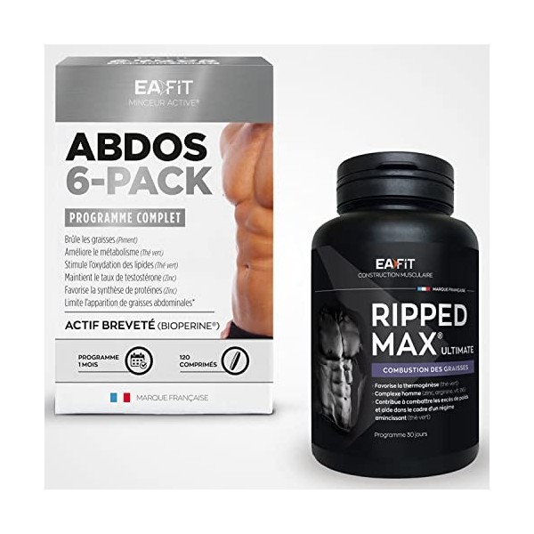 EAFIT - LOT Brûle Graisse 100% Hommes - ABDOS 6-PACK et RIPPED MAX ULTIMATE - PROGRAMME 1 Mois