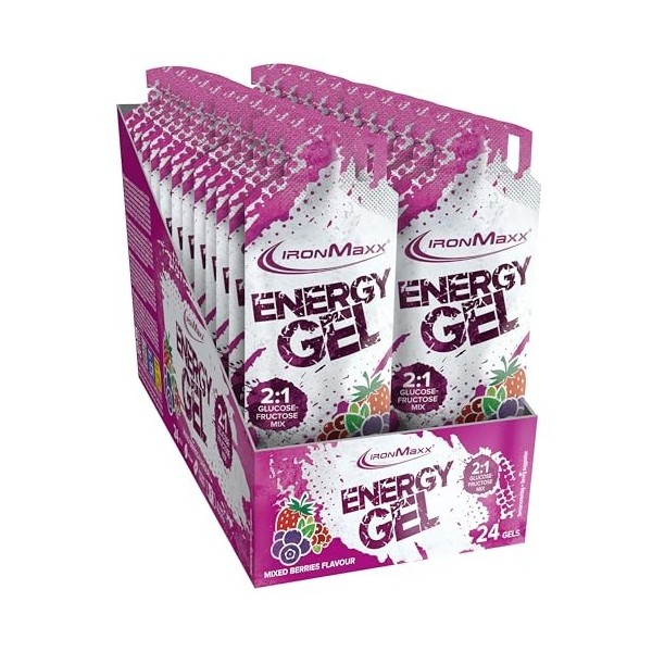 IronMaxx® Energy Gel – Mixed Berries 24x67ml | Avec 25 g de glucides et 200 mg de sodium par portion | Idéal lors dun effort ...