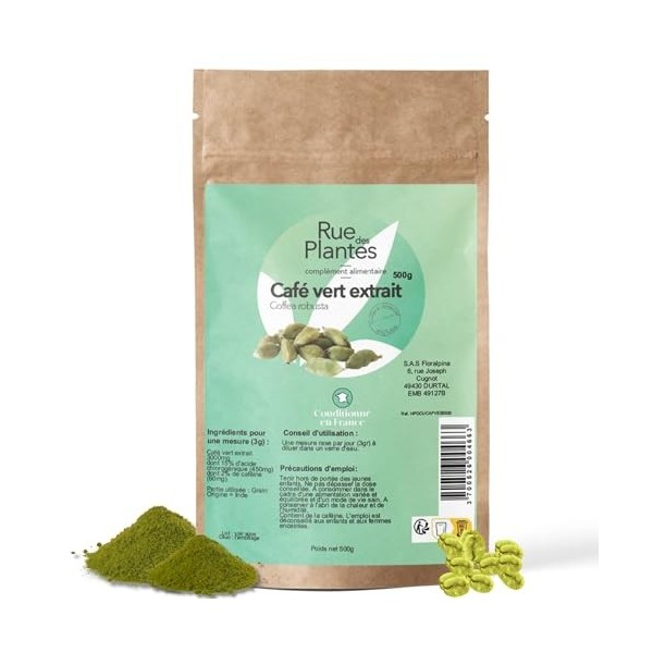 Café Vert Extrait 15% Acide Chlorogénique Poudre 500 g – Énergie Naturelle, Soutien du Métabolisme & Protection Cellulaire | ...