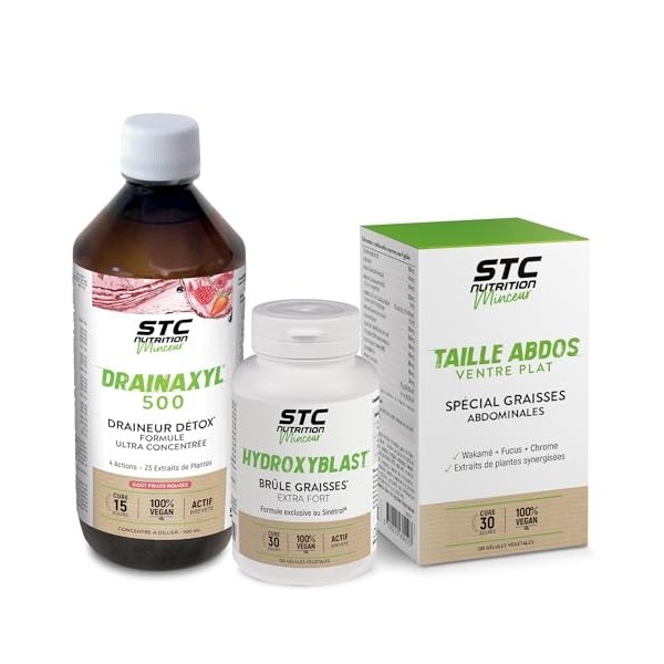 STC NUTRITION - Pack perte de poids express - Hydroxyblast + Drainaxyl Fruits rouges + Taille Abdos Ventre Plat - Programme m