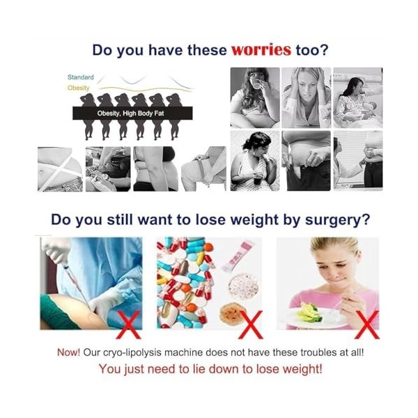 Cryolipolysis Machine de congélation des graisses, appareil minceur du corps avec plusieurs poignées pour réduire la graisse 