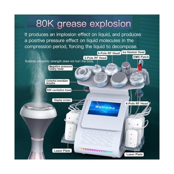 NOOGRRFA Appareil De Cavitation 9 en 1, Appareil De Modelage Corporel 80 Khz, Appareil De Réduction du Vide Multipolaire, Pho