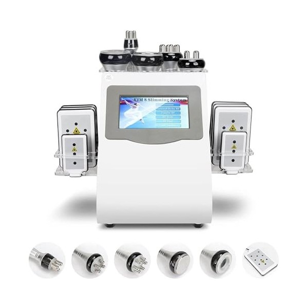 Machine de cavitation 40K – Appareil amincissant 6 en 1 avec 5 sondes et 8 coussinets pour réduire les rides, façonner le cor