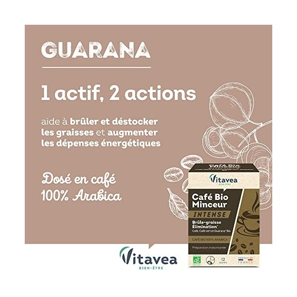 Vitavea - Café Minceur BIO Intense - Brûle-graisse Elimination Silhouette affinée - Café soluble 100% Arabica Guarana origine...