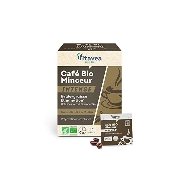 Vitavea - Café Minceur BIO Intense - Brûle-graisse Elimination Silhouette affinée - Café soluble 100% Arabica Guarana origine...