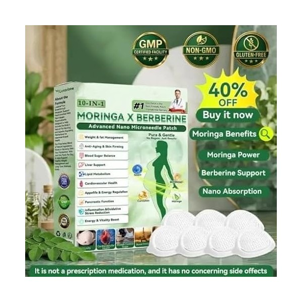 Beslimtop+ Moringa + Berberine 10-IN-1 Advanced Nano Microneedle Patch 3 Schachteln 21pcs Café vert