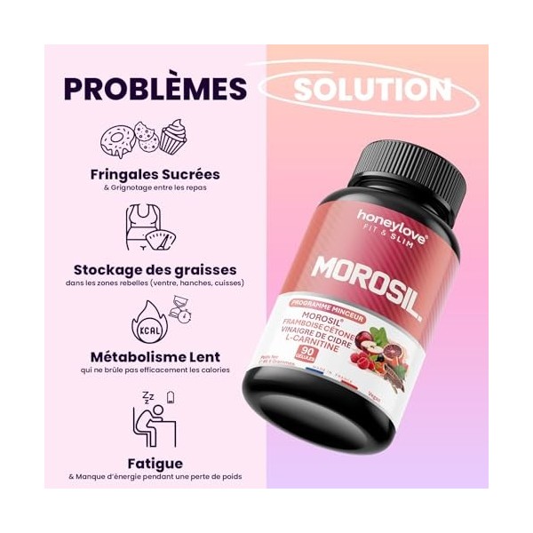 MOROSIL® 400 mg Minceur Honeylove – 90 Gélules | Framboise Cétones, Vinaigre de Cidre, L-Carnitine, Guarana & Chrome | Vegan 