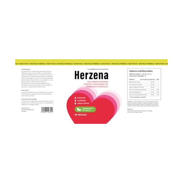 Herzena – Complément alimentaire avec extraits végétaux et caféine issue du guarana, du café vert et du thé vert – 60 gélules