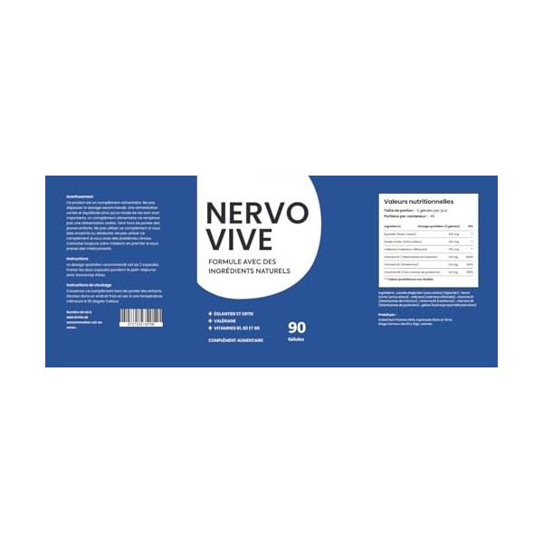 NERVOVIVE – 90 Gélules – Formule aux Ingrédients Naturels – Églantier, Ortie, Valériane & Vitamines B1, B2, B6 – Complément A