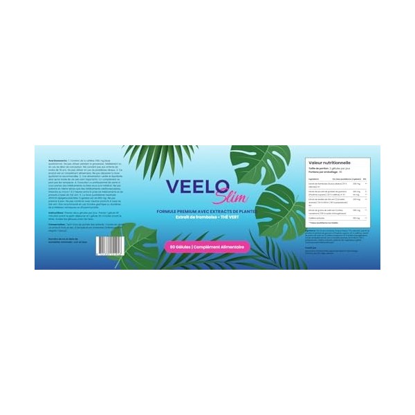 VEELO Slim – 60 Gélules – Formule Premium aux Extraits de Plantes – Framboise, Thé Vert, Café Vert & Guarana – Avec Caféine –