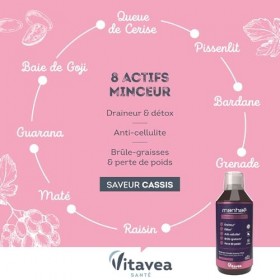 Manhaé - Draineur Expert - Draineur, Détox, Perte de Poids - Guarana, Baie de Goji, Grenade, Bardane, Queue de Cerise - 500ml...