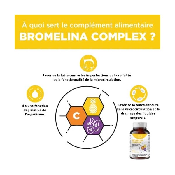 BROMELINA COMPLEX – Diurétique naturel contre la cellulite et la rétention d’eau – Favorise la microcirculation et le drainag