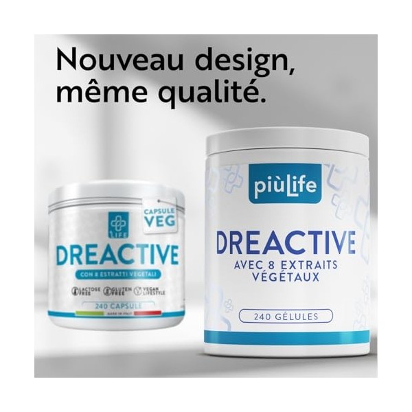 Draineur Détox PiùLife – 8 Extraits Végétaux – Ananas, Bromélaïne, Centella Asiatica, Bouleau, Orthosiphon, Pissenlit, Pilose...