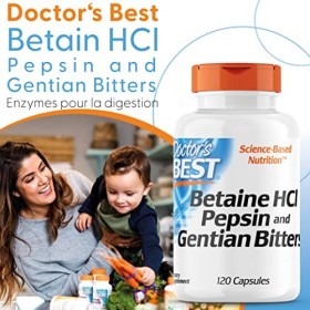 Doctors Best, Betaine HCI avec Pepsine et Gentiane Amère, 650 mg, 120 Capsules molles, Hautement Dosé, Testé en Laboratoire, ...