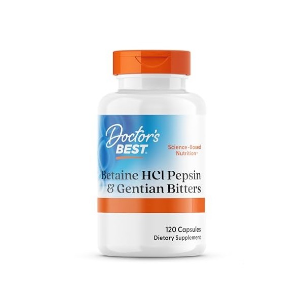Doctors Best, Betaine HCI avec Pepsine et Gentiane Amère, 650 mg, 120 Capsules molles, Hautement Dosé, Testé en Laboratoire, ...