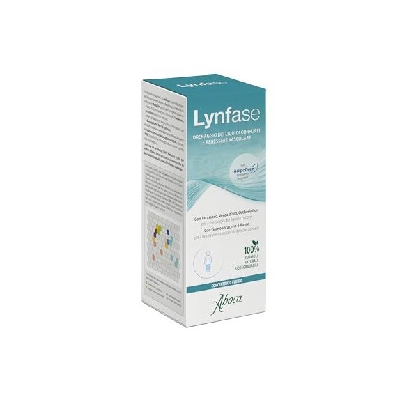 Aboca Lynfase Concentré Liquide Flacon 180 g - Drainage des Liquides Corporels et Bien-être Vasculaire avec pissenlit, Verge 