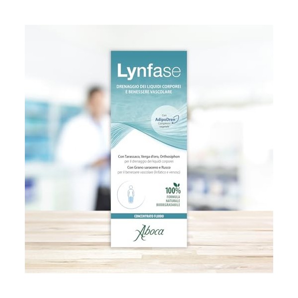 Aboca Lynfase Concentré Liquide Flacon 180 g - Drainage des Liquides Corporels et Bien-être Vasculaire avec pissenlit, Verge 