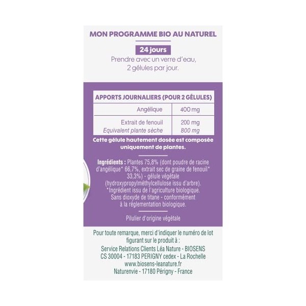 Biosens - Gélule Végétale Digestion Ventre Plat Angélique Fenouil 19 g Diurétiques