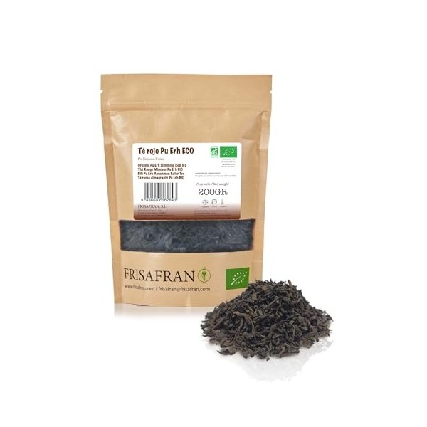 FRISAFRAN | Thé Rouge Pu Erh Bio en vrac 200g | Minceur | Diurétique | Digestif | Détox | Brûleur de graisse | Tisane drainan...