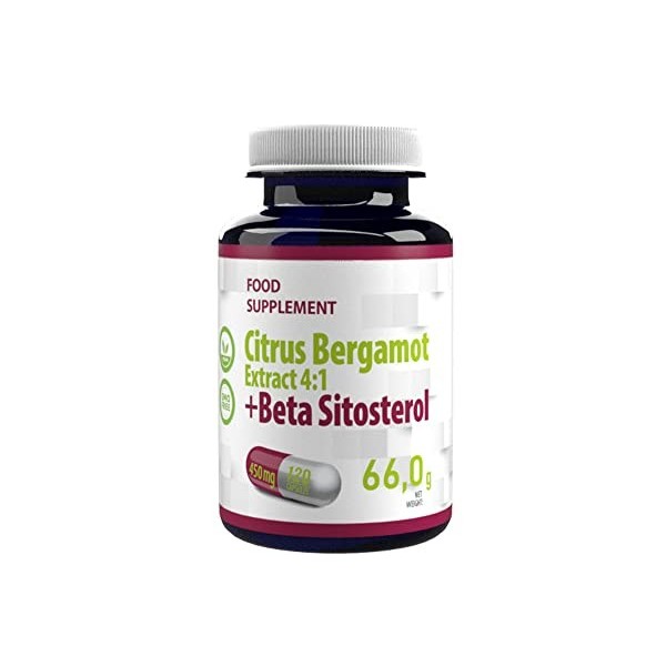 Bêta Sitostérol + Bergamotte Argumes 450mg 120 gélules végétales, Testé par un Laboratoire tiers, sans gluten ni OGM