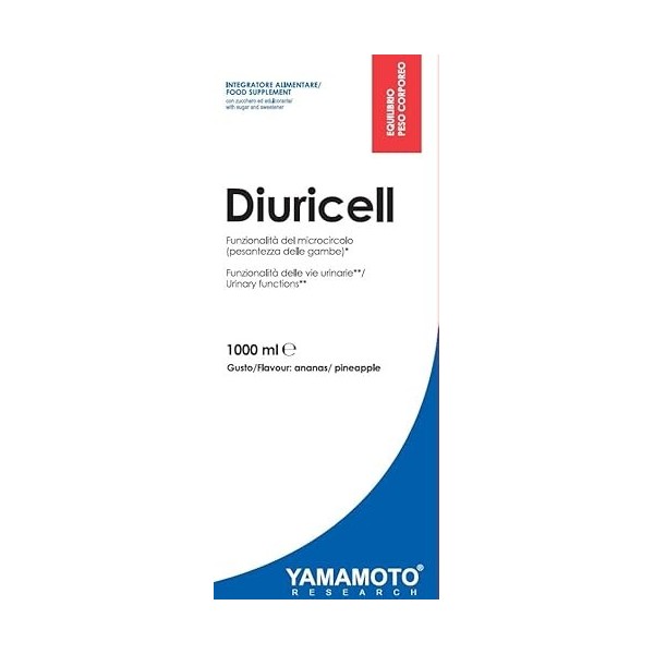 YAMAMOTO Research, Diuricell 1L, Supplément dExtraits Végétaux Drainants, pour les Ballonnements, la Rétention dEau et lAn