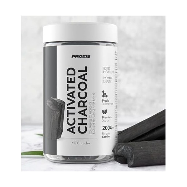 Prozìs Activated Charcoal 60 comprimés - Charbon actif végétal, Complément alimentaire à base de charbon actif végétal, utile