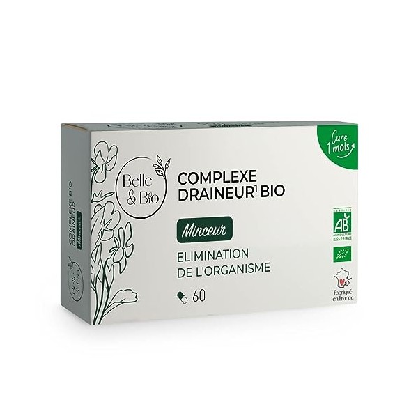 DETOX & DRAINAGE MINCEUR - Complexe Draineur Bio - 60 gélules - Certifié Bio par Ecocert - Maté Vert, Bouleau, Pissenlit, Art