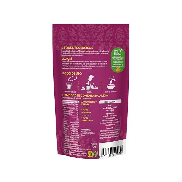 SOLNATURAL AÇAI en polvo 70gr. BIO – soin conçu pour une utilisation régulière, poids 70 g, convient à ceux qui recherchent u