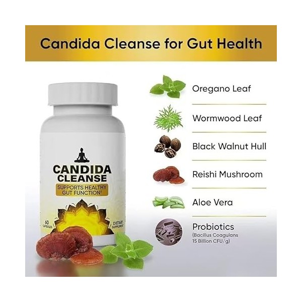 Générique Natural Candida Cleanse Detox, Candida Cleanse - Soutien de lintestin et du côlon, pour Femmes et Hommes,1Pcs