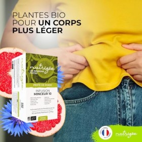 NUTRIGÉE - Infusion Minceur 10 Bio - Double Action - Brûle & Draine - Thé Vert, Café Vert, Guarana, Maté, Reine Des Prés, Bou