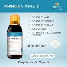 BIOCYTE Le Draineur 500 ml - Drainage et Elimination, Favorise la Purification - Maté, Pissenlit, Bardane, Cassis, Ortie, Art...