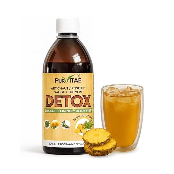 Draineur Detox Ananas à base de plantes Artichaut Pissenlit Sauge et Thé Vert | Booste votre système digestif | Aide à élimin