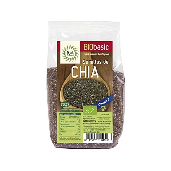 SOLNATURAL SEMILLAS DE CHIA 250gr. BIO – produit multifonction à large champ d’application, poids 250 g, s’intègre facilement