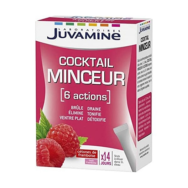 Juvamine Cocktail Minceur 6 Actions Brûle Élimine Ventre Plat Draine Tonifie Détoxique Goût Framboise lot de 2 