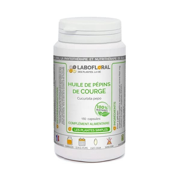 Pépins de Courge Labofloral 150 capsules dosées à 502,5 mg - Complément alimentaire - Draineur, diurétique, urinaire - Fabriq