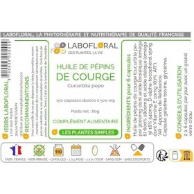 Pépins de Courge Labofloral 150 capsules dosées à 502,5 mg - Complément alimentaire - Draineur, diurétique, urinaire - Fabriq